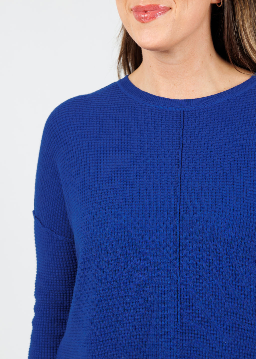 Elliott Lauren Waffle Crew Sweater in Sapphire available at Barbara Katz