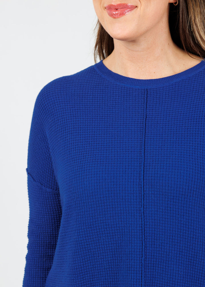 Elliott Lauren Waffle Crew Sweater in Sapphire available at Barbara Katz