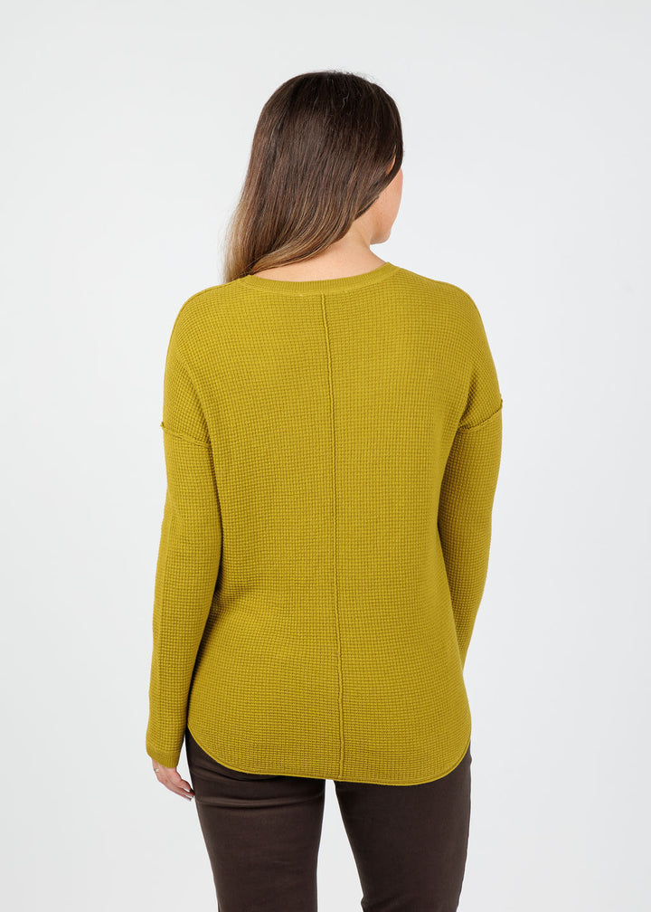 Elliott Lauren Waffle Crew Sweater in Wasabi available at Barbara Katz