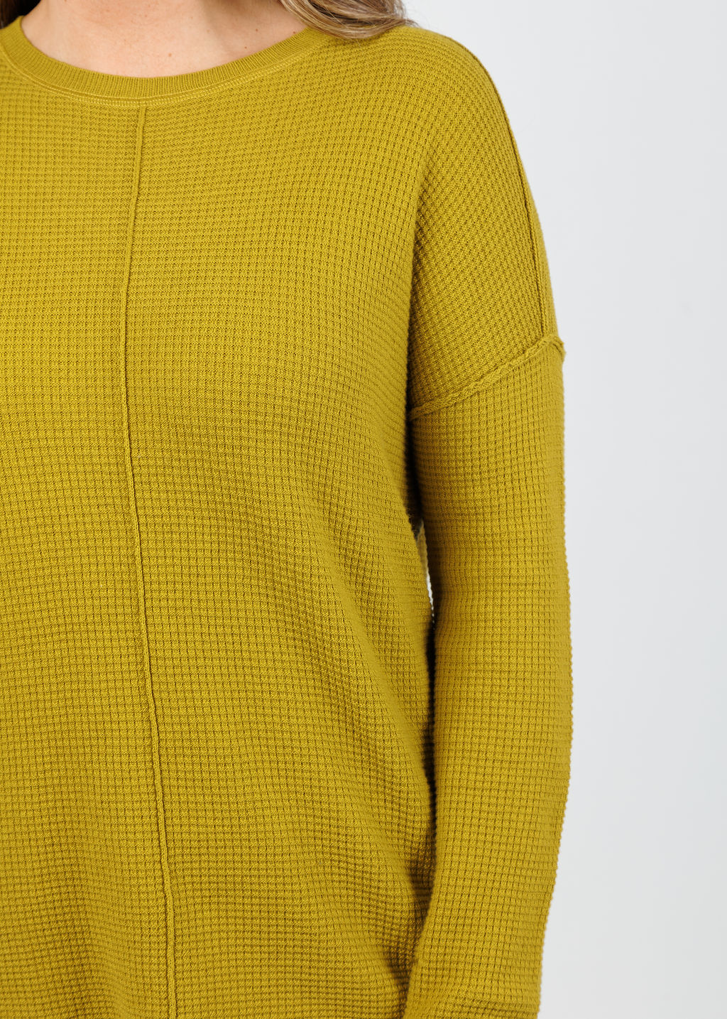 Elliott Lauren Waffle Crew Sweater in Wasabi available at Barbara Katz
