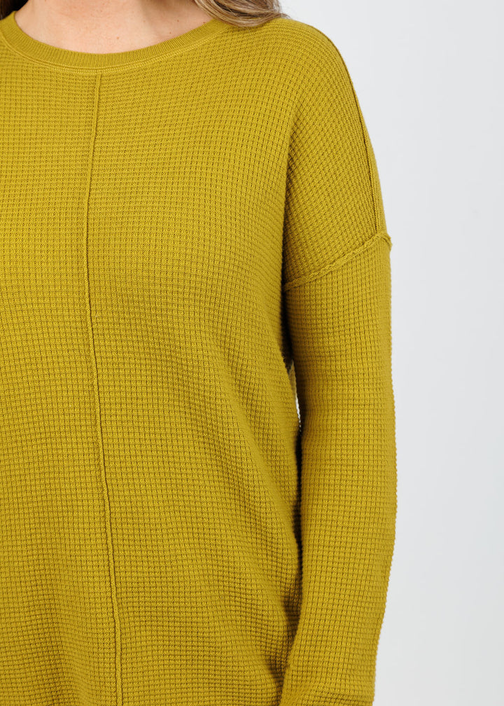 Elliott Lauren Waffle Crew Sweater in Wasabi available at Barbara Katz