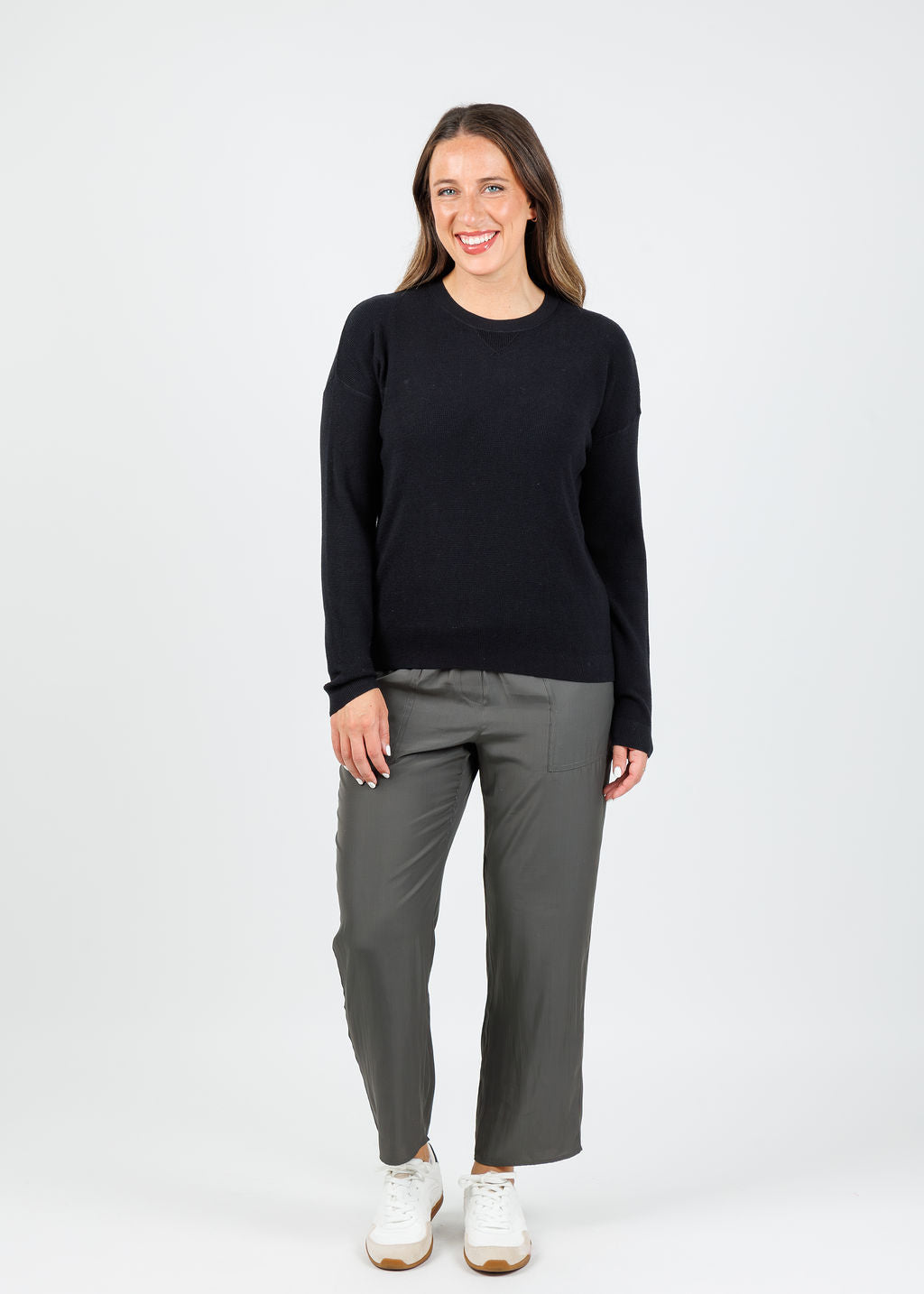 Elliott Lauren Waffle Stitch Sweater in Black available at Barbara Katz