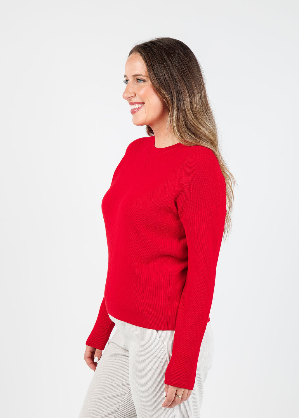 Elliott Lauren Waffle Stitch Sweater in Lipstick available at Barbara Katz