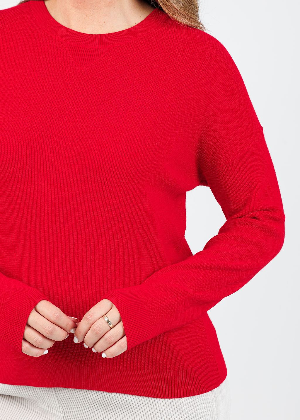 Elliott Lauren Waffle Stitch Sweater in Lipstick available at Barbara Katz
