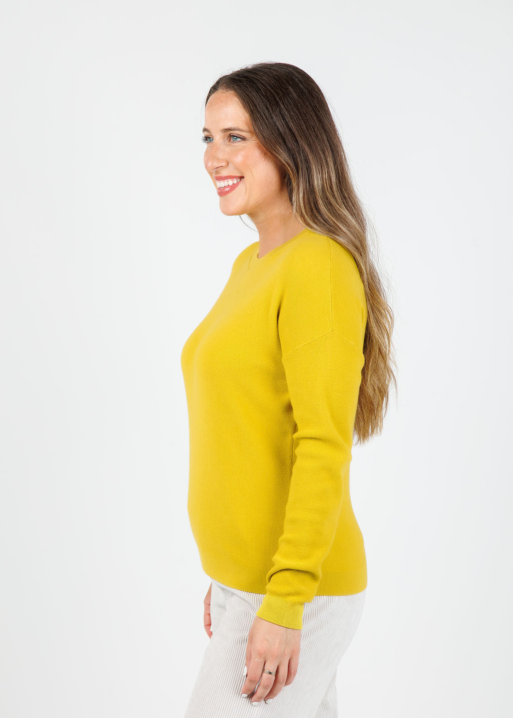 Elliott Lauren Waffle Stitch Sweater in Pear available at Barbara Katz