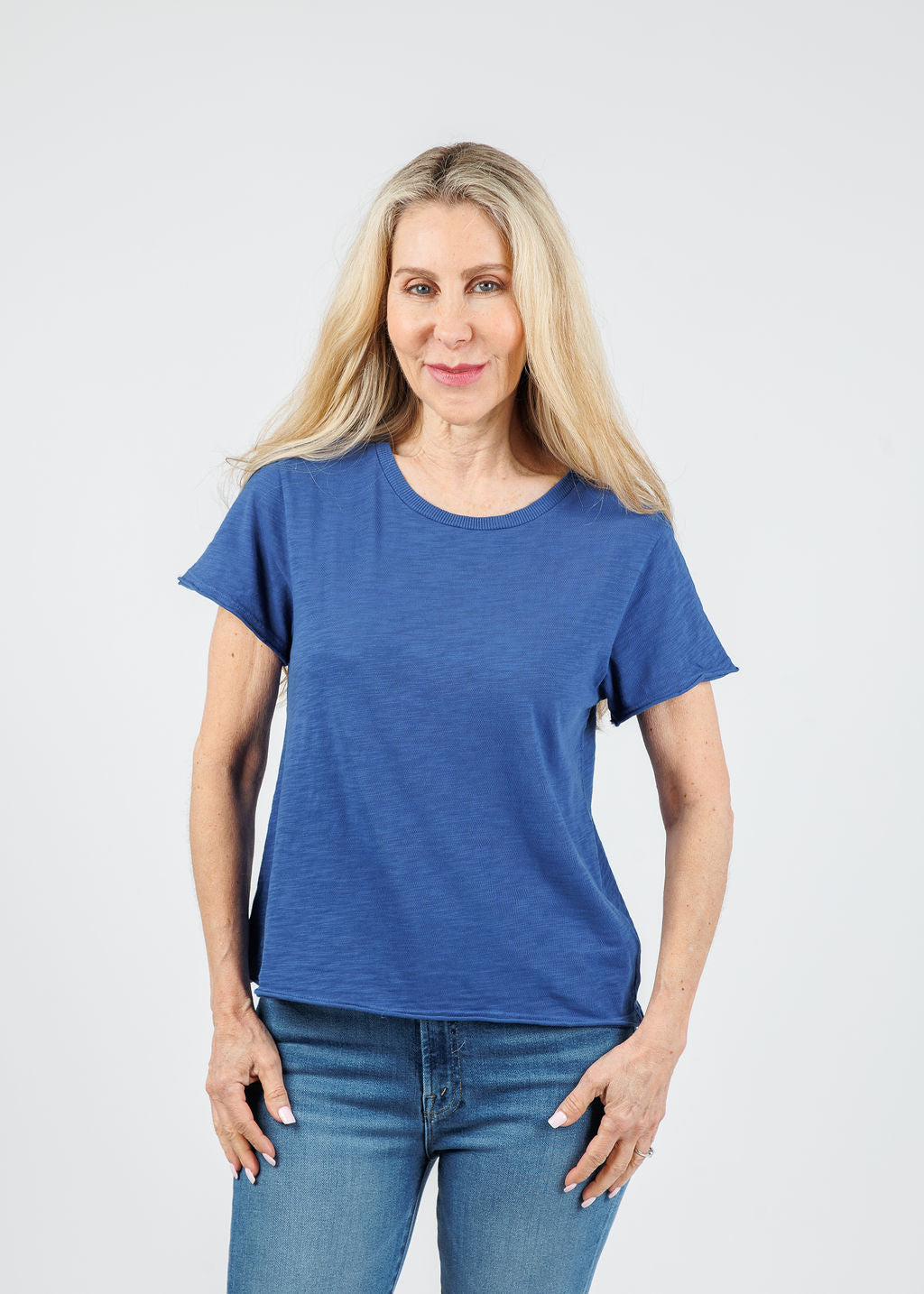 Elliott Lauren Willa Short Sleeve Boxy Tee in Lapis available at Barbara Katz