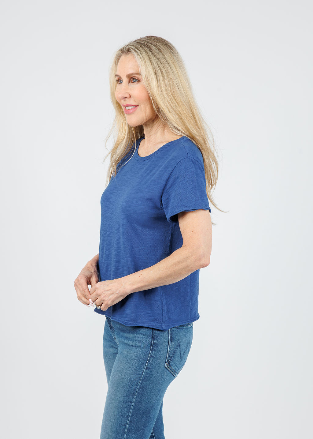 Elliott Lauren Willa Short Sleeve Boxy Tee in Lapis available at Barbara Katz
