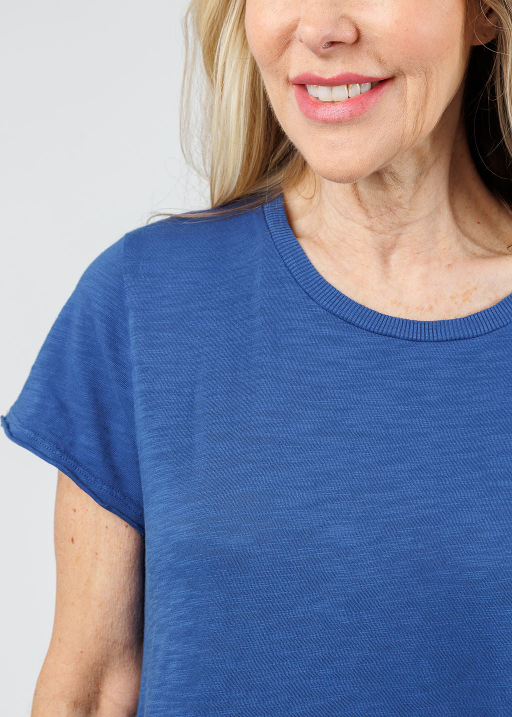 Elliott Lauren Willa Short Sleeve Boxy Tee in Lapis available at Barbara Katz