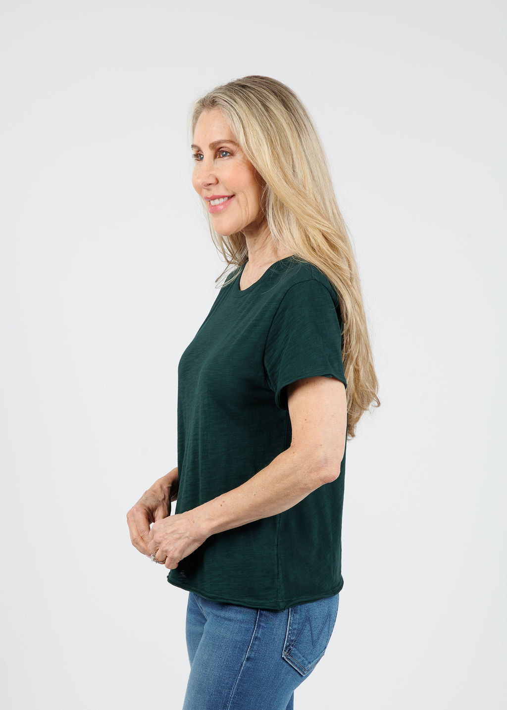 Elliott Lauren Willa Short Sleeve Boxy Tee in Pine available at Barbara Katz
