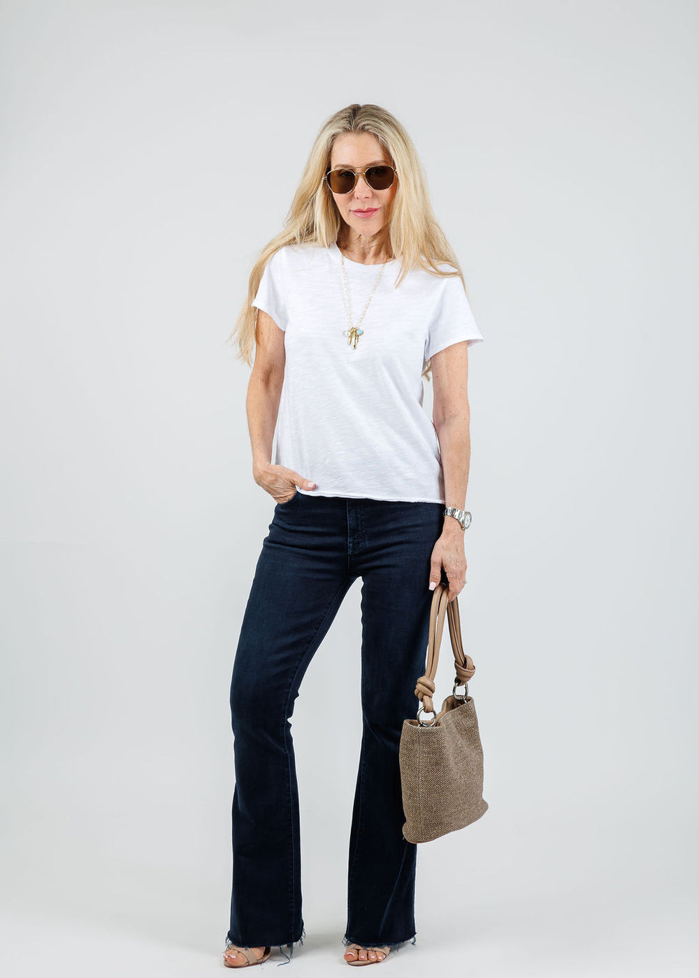 Elliott Lauren Willa Short Sleeve Boxy Tee in White available at Barbara Katz