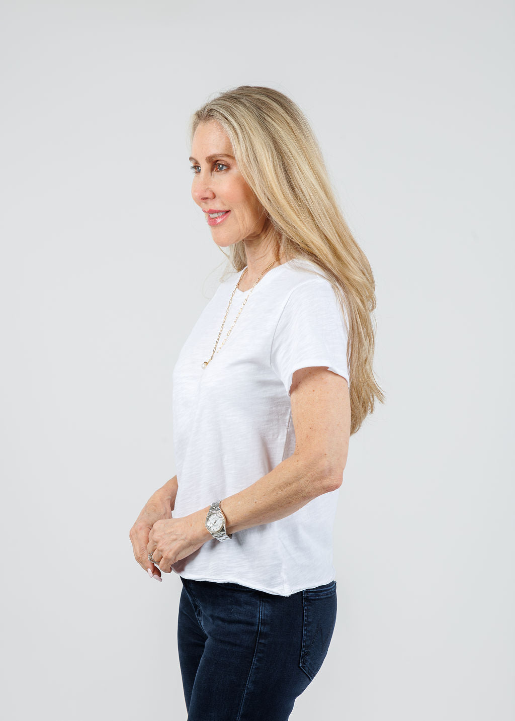 Elliott Lauren Willa Short Sleeve Boxy Tee in White available at Barbara Katz