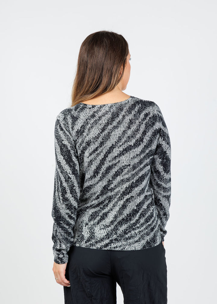 Elliott Lauren Zebra Crossing V Neck Top in Grey available at Barbara Katz