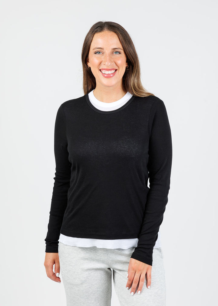 Elliott Lauren Double Talk Layered Tee in Black available at Barbara Katz