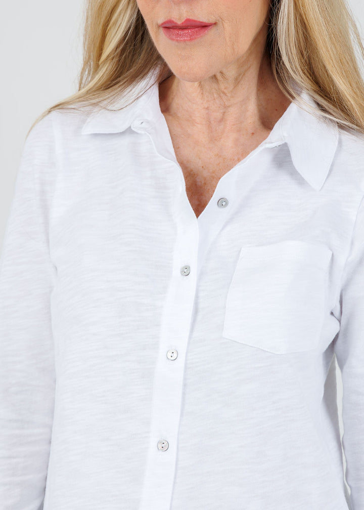 Elliott Lauren Reese Long Sleeve Button Front Shirt in White available at Barbara Katz