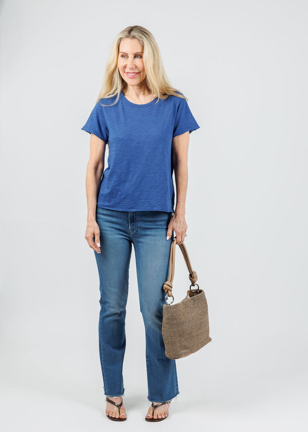 Elliott Lauren Willa Short Sleeve Boxy Tee in Lapis available at Barbara Katz
