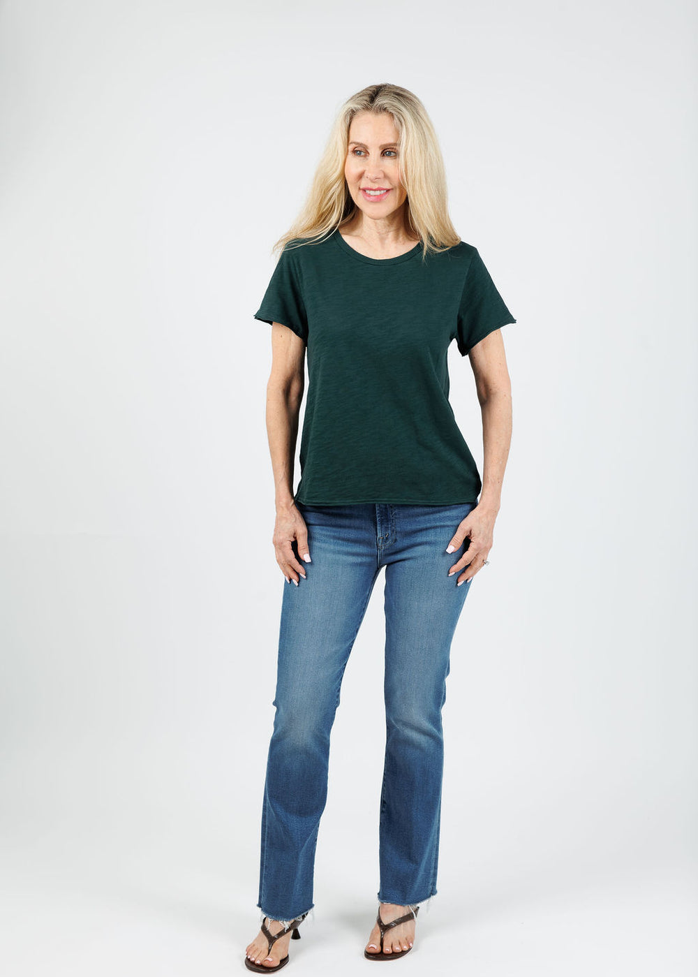 Elliott Lauren Willa Short Sleeve Boxy Tee in Pine available at Barbara Katz