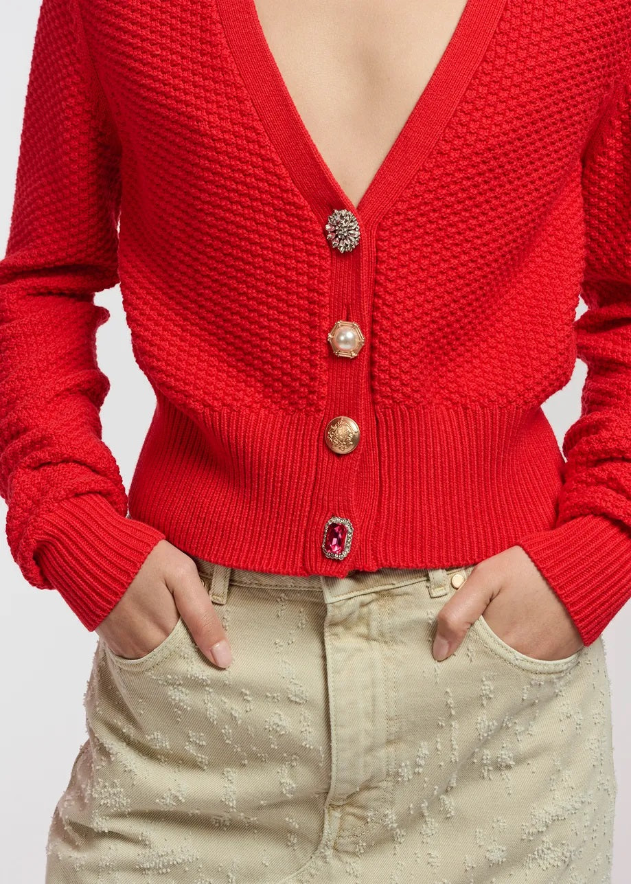 Farah Knitted Cardi - Cherry Red