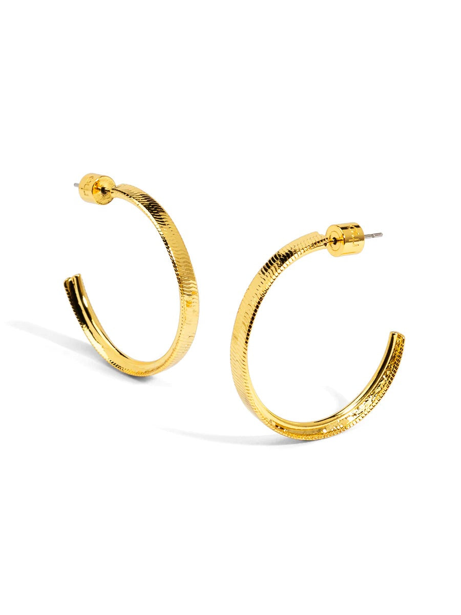 Barbara Katz Gold Herringbone Chain Hoop Earrings