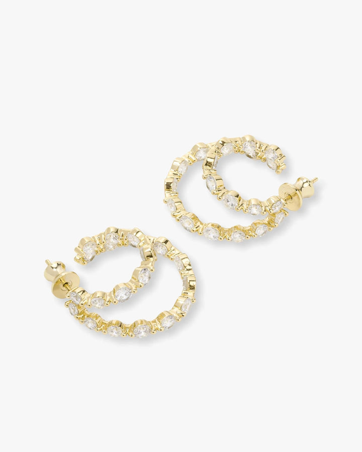 Gold & White Diamondettes She's an Icon Double Hoops