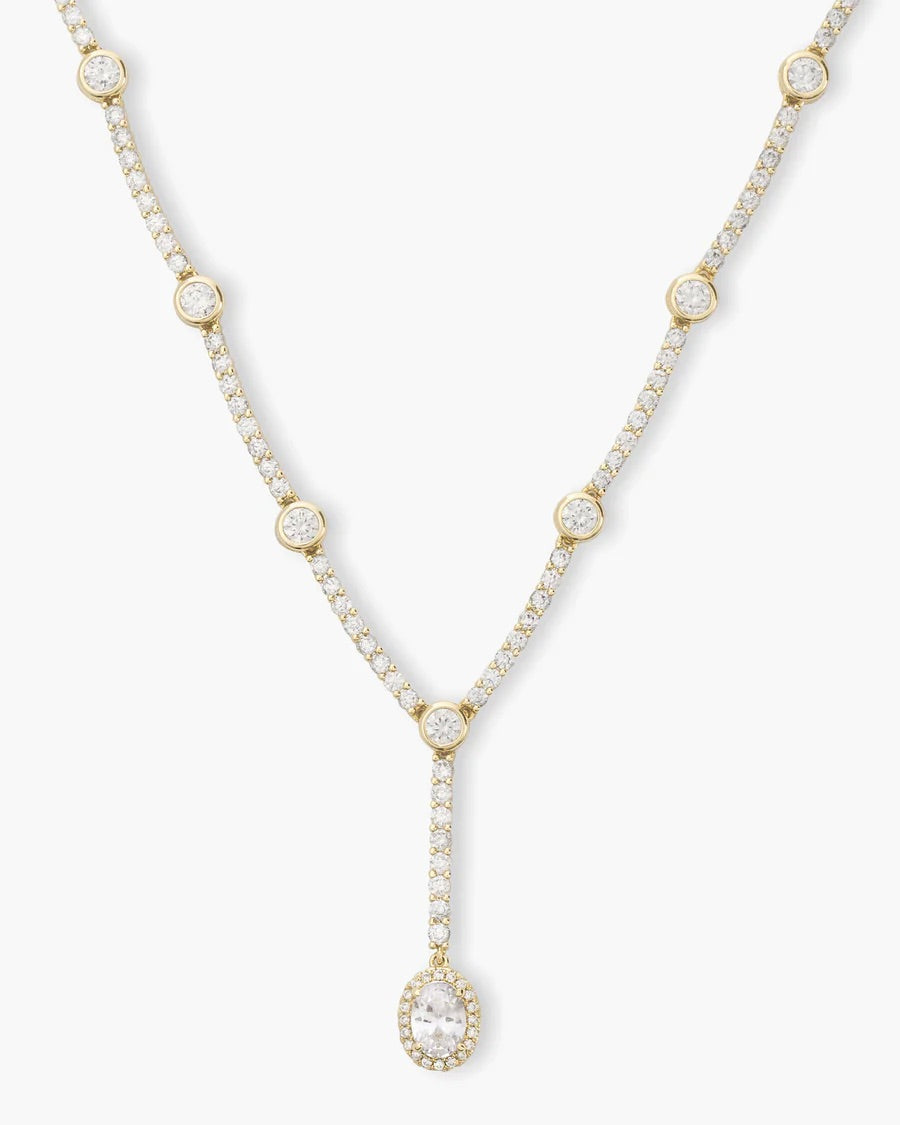 Melinda Maria Gold & White Diamondettes She's an Icon Lariat Necklace 16"