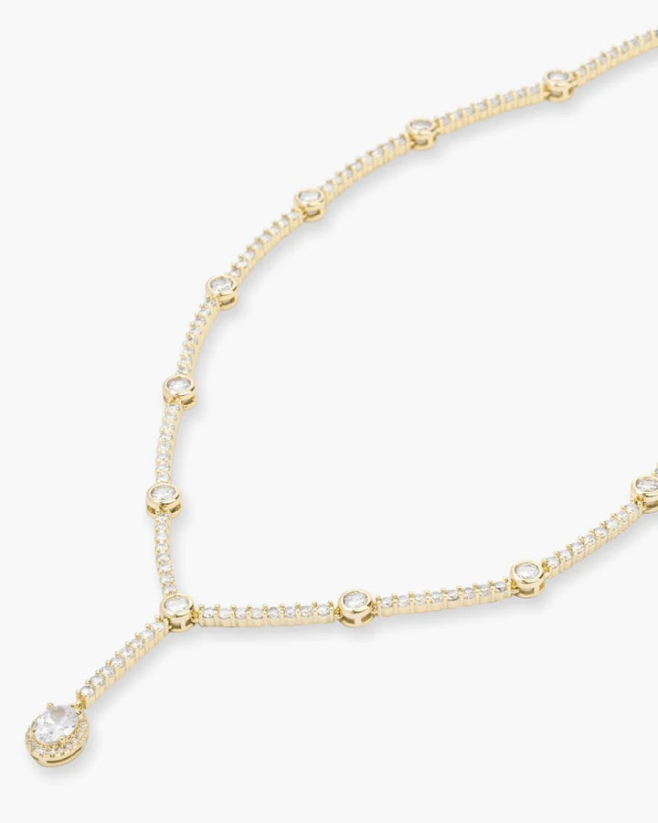 Melinda Maria Gold & White Diamondettes She's an Icon Lariat Necklace 16"