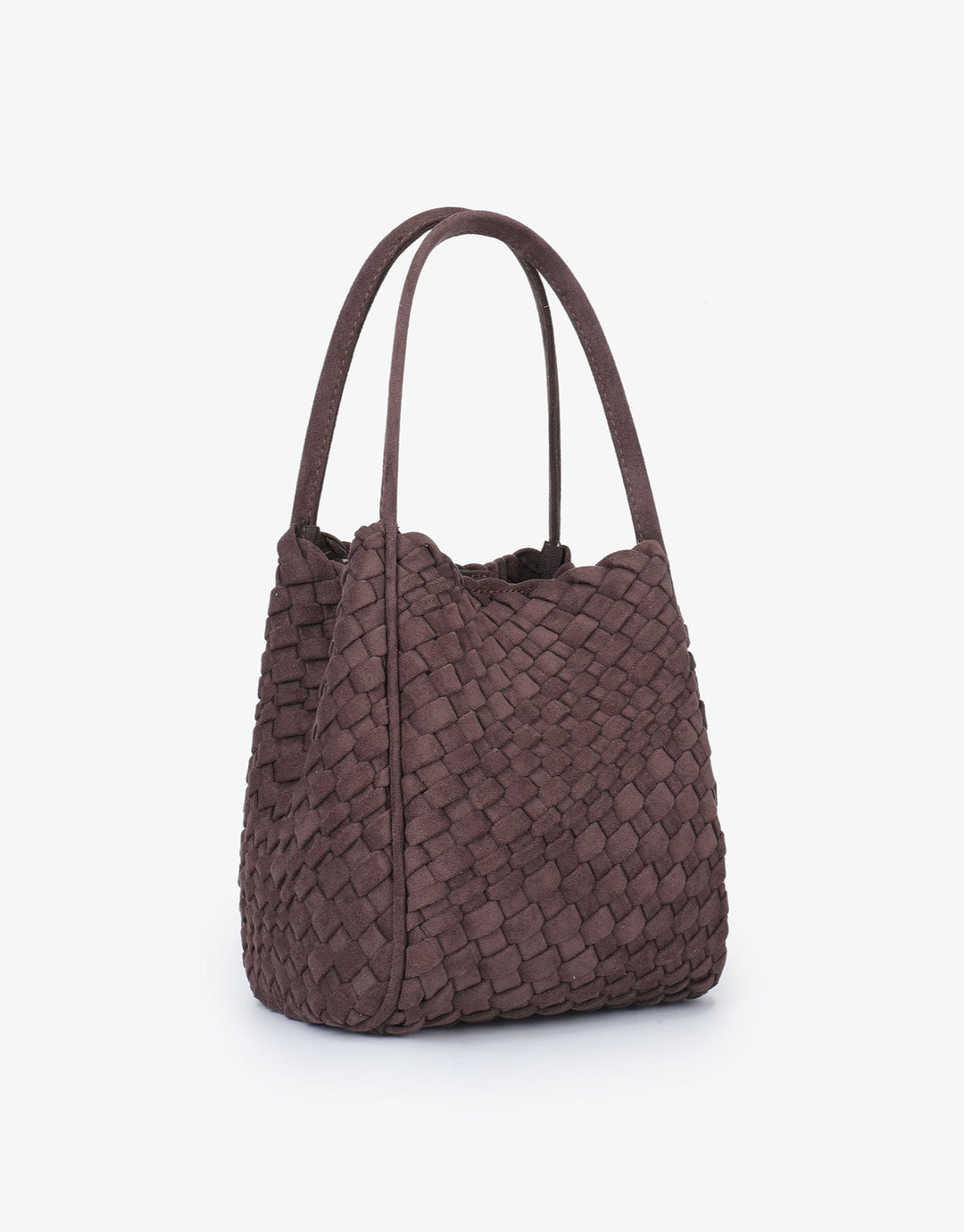 Remi/Reid Hollace Faux Suede Mini Woven Tote Bag in Espresso available at Barbara Katz