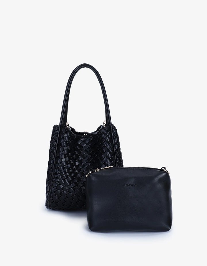 Remi/Reid Hollace Mini Woven Tote Bag in Black available at Barbara Katz