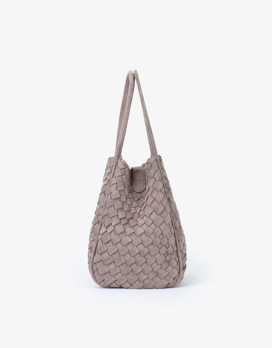 Remi/Reid Hollace Faux Suede Mini Woven Tote Bag in Dark Taupe available at Barbara Katz