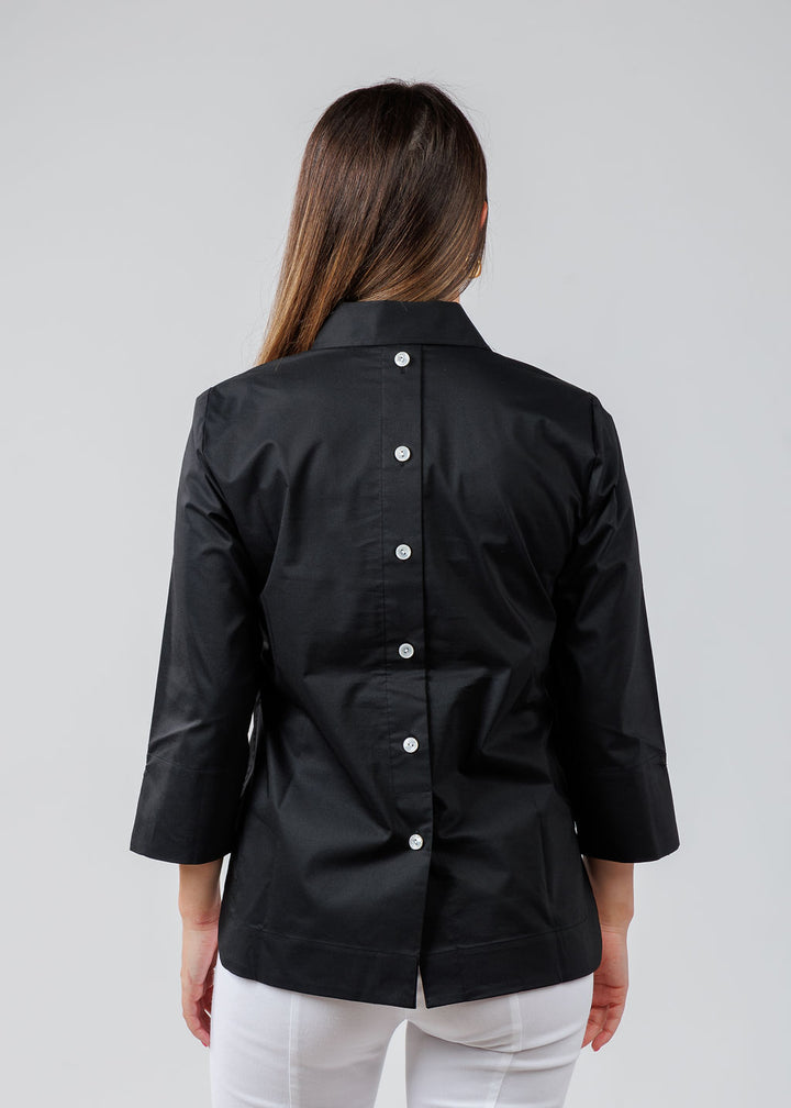Hinson Wu Aileen 3/4 Sleeve Button Back Top in Black available at Barbara Katz
