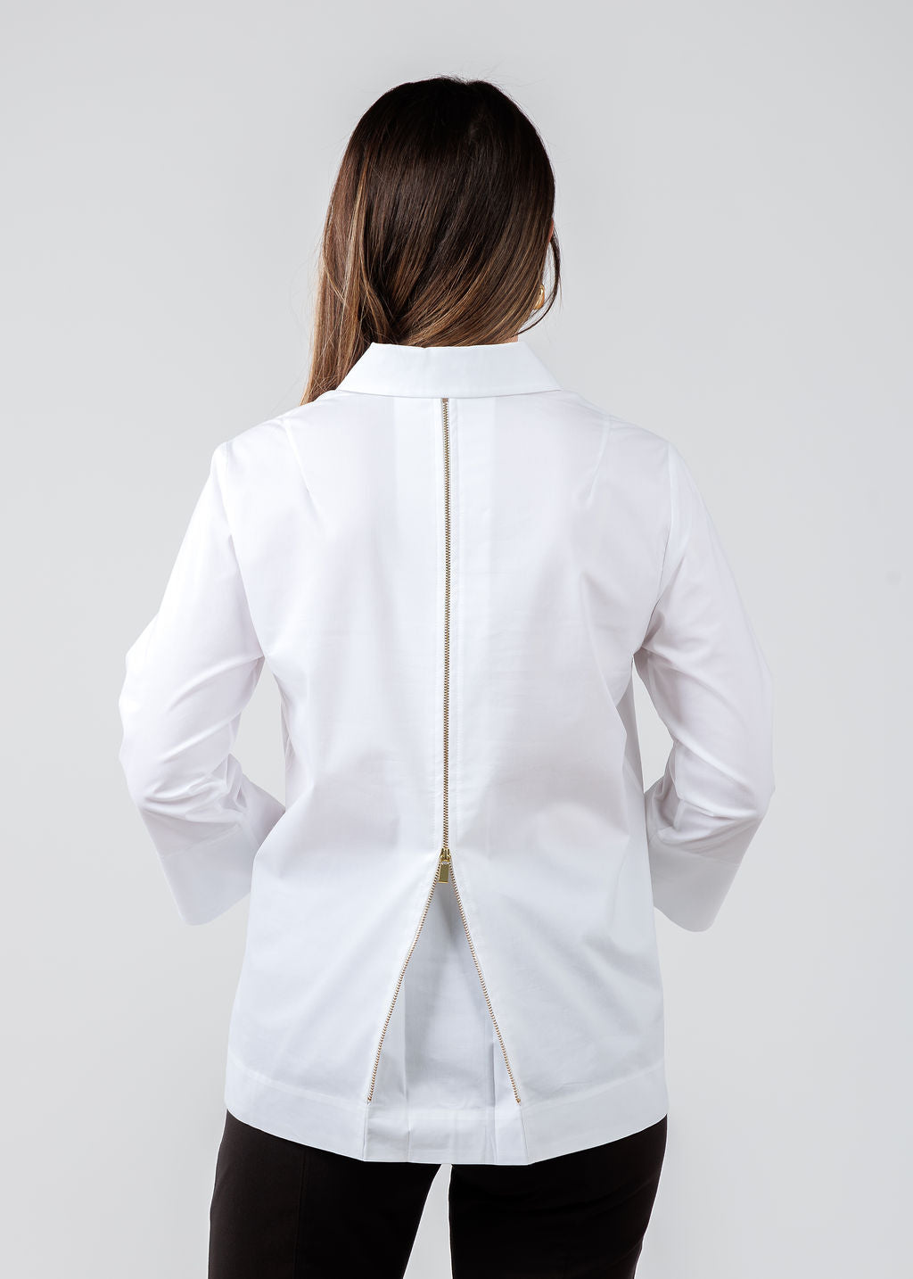 Hinson Wu Xena 3/4 Sleeve Zip Back Shirt in White available at Barbara Katz