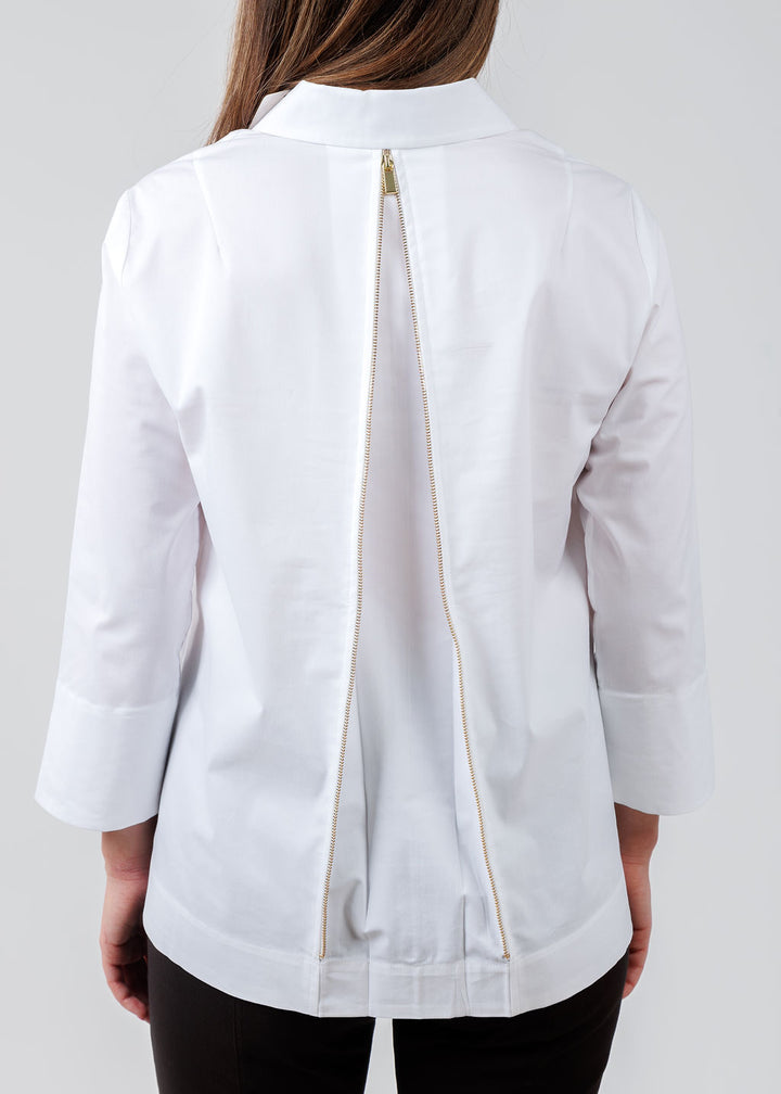 Hinson Wu Xena 3/4 Sleeve Zip Back Shirt in White available at Barbara Katz