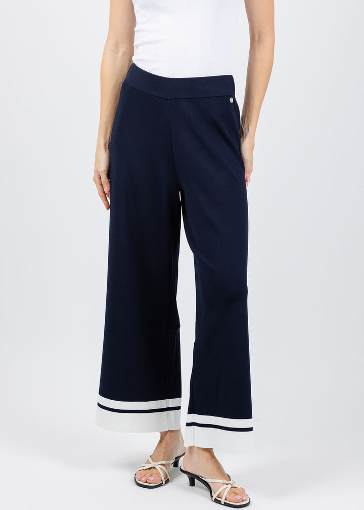 Joseph Ribkoff Culotte Pants With Stripe Detail in Midnight Blue/Vanilla available at Barbara Katz