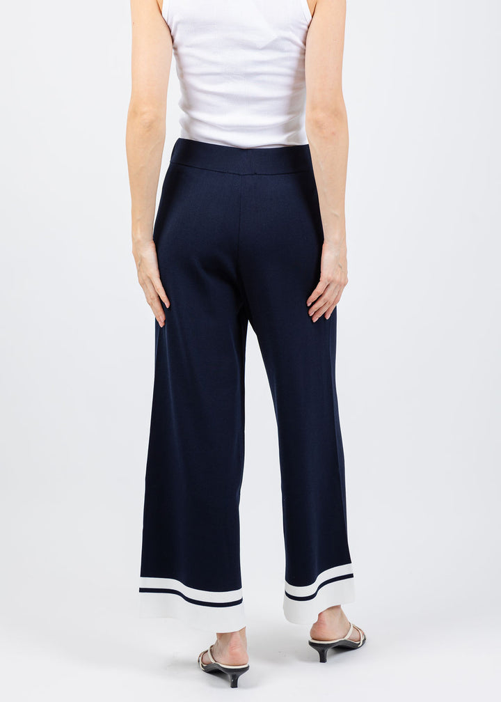 Joseph Ribkoff Culotte Pants With Stripe Detail in Midnight Blue/Vanilla available at Barbara Katz