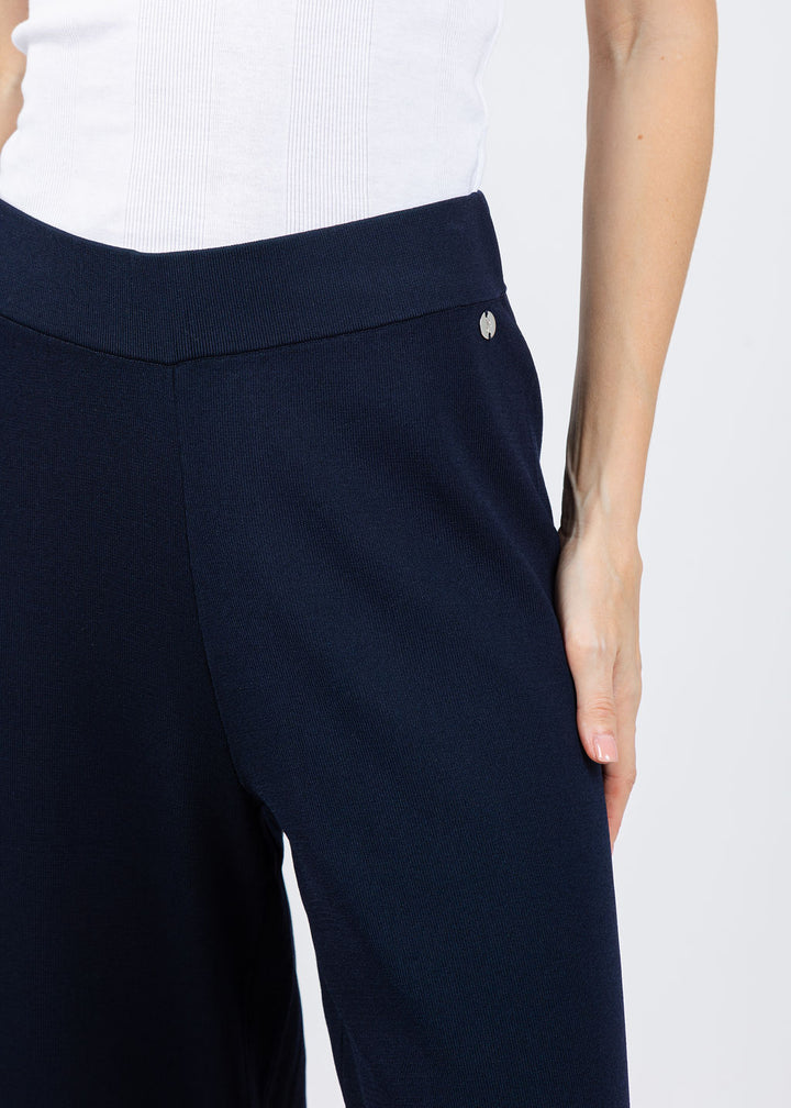 Joseph Ribkoff Culotte Pants With Stripe Detail in Midnight Blue/Vanilla available at Barbara Katz