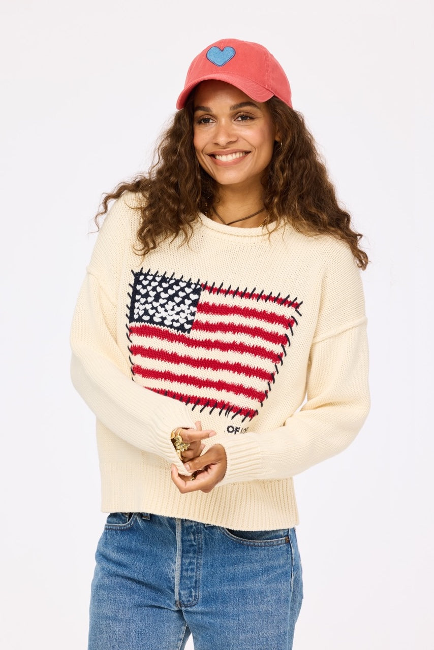 トップス MASU MARBLE FLAG SWEATER Kerri Rosenthal Roll Neck U.S. of Love Sweater - Ecru – Barbara Katz