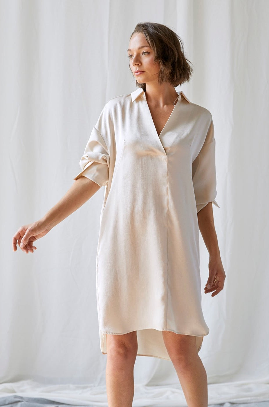 Adroit Atelie Kyoko Pullover Dress With Sash - Champagne