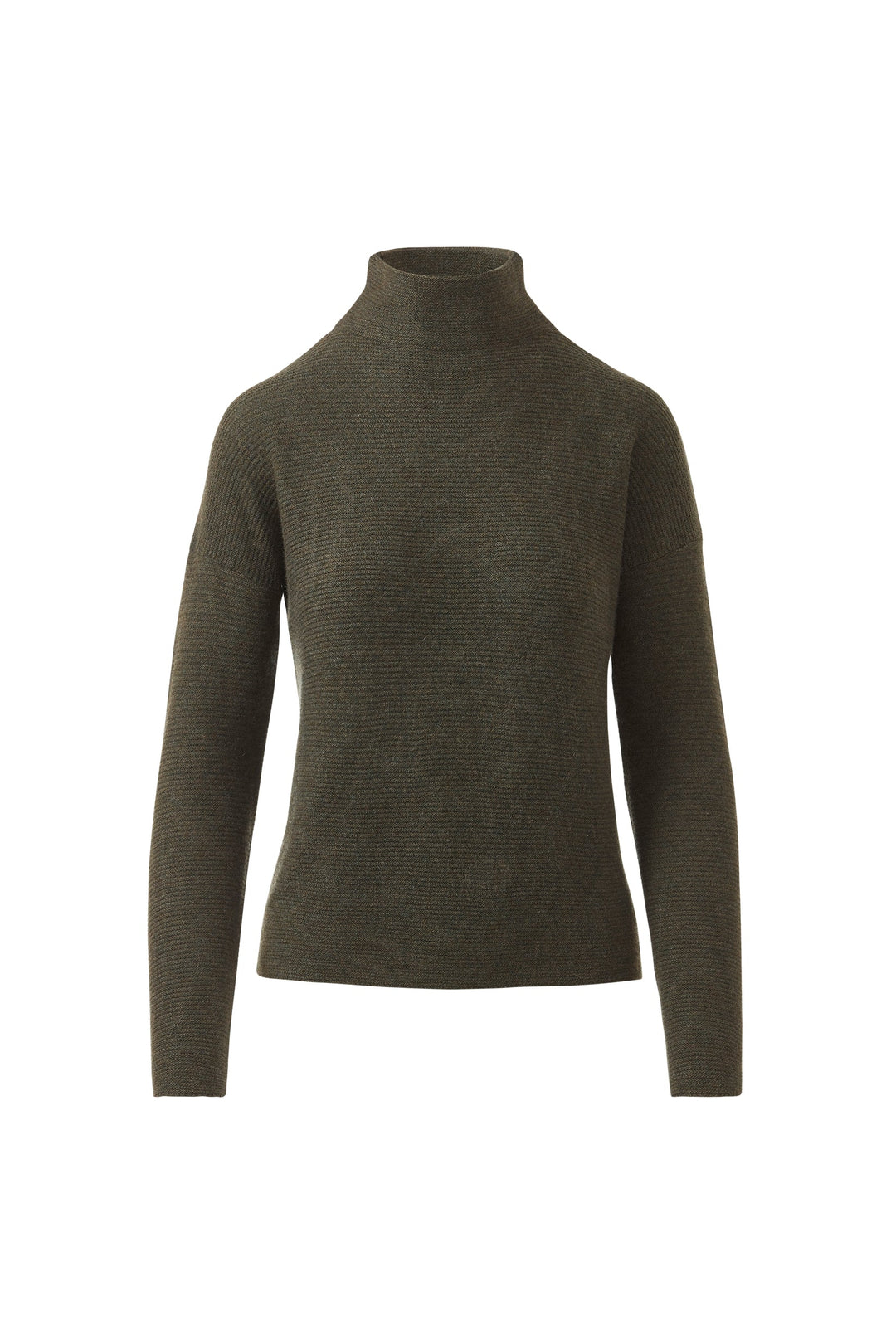 Kinross Cashmere Textured Slouchy Funnel Sweater in Loden available at Barbara Katz