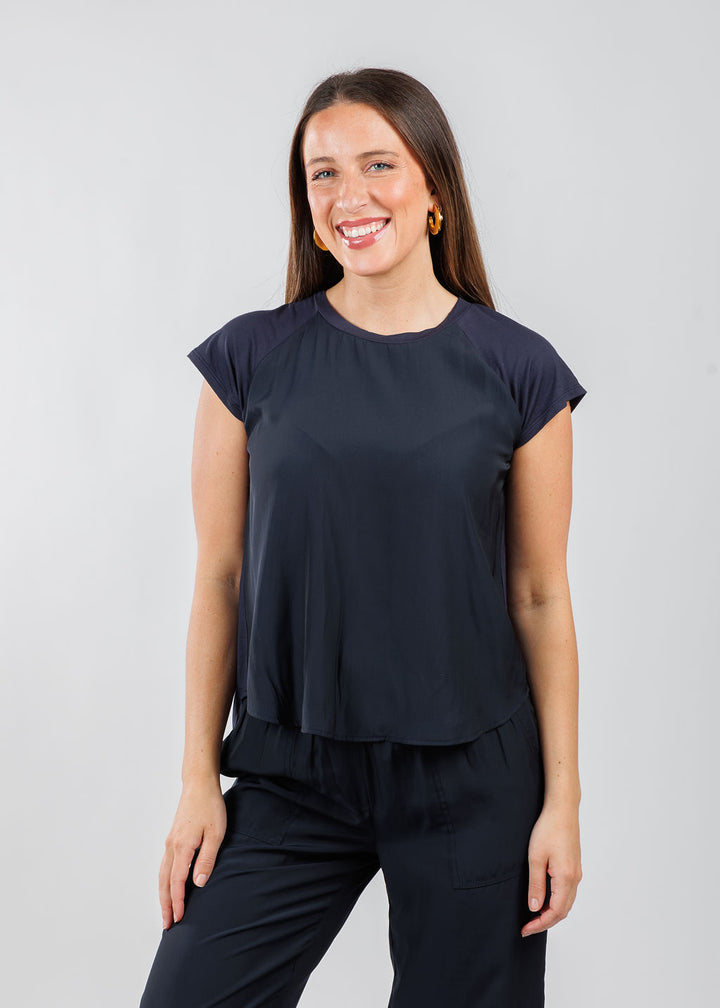 Lola & Sophie Alondra Cap Sleeve Tee in Nightwatch available at Barbara Katz
