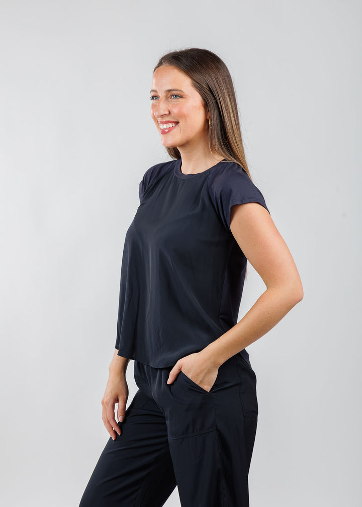 Lola & Sophie Alondra Cap Sleeve Tee in Nightwatch available at Barbara Katz