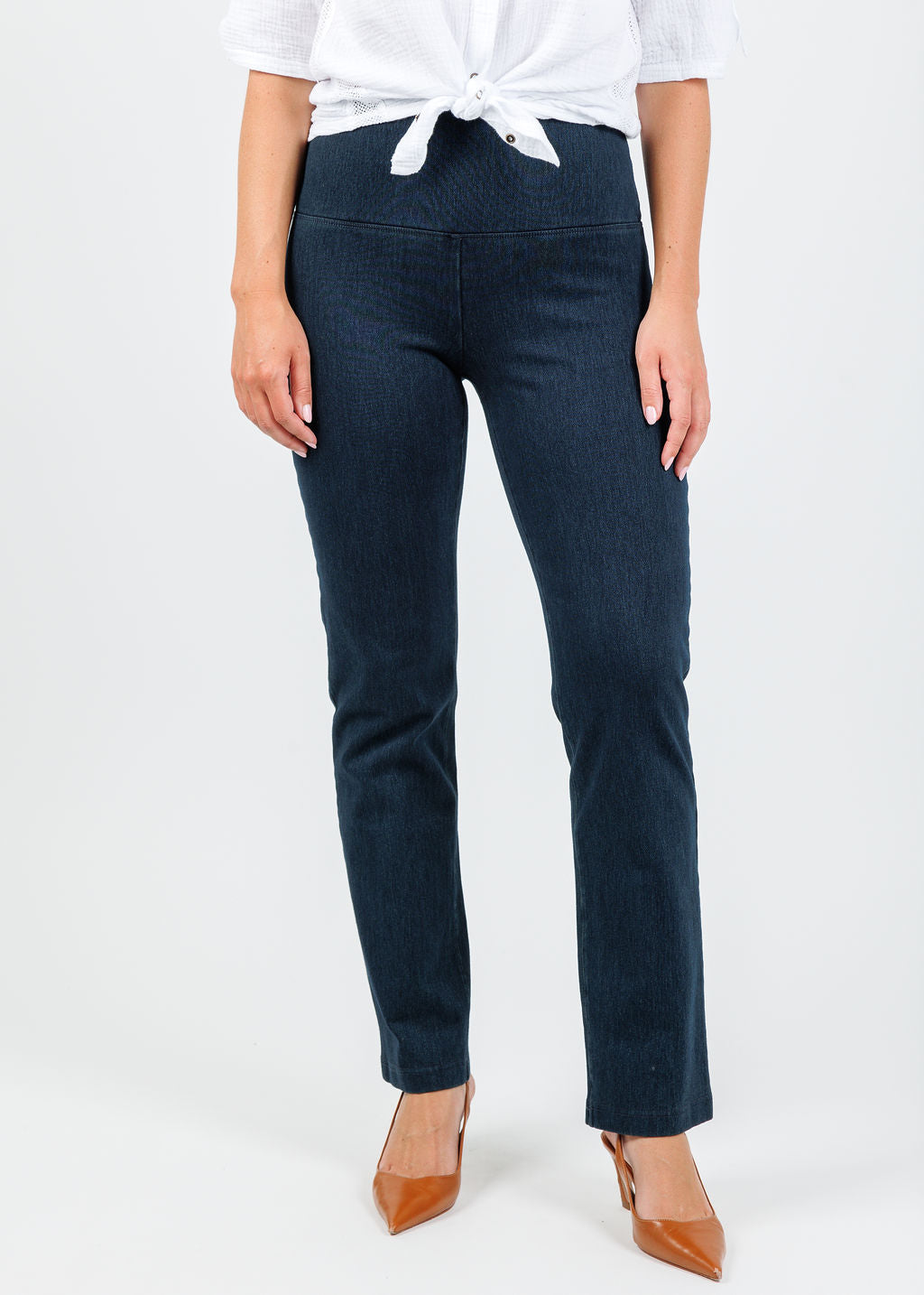 Lyssé Women's Denim Leggings – Skinny Fit, Fringe Tulip Hem, 4X Stretch Knit, Tie-Dye Pattern - View #9
