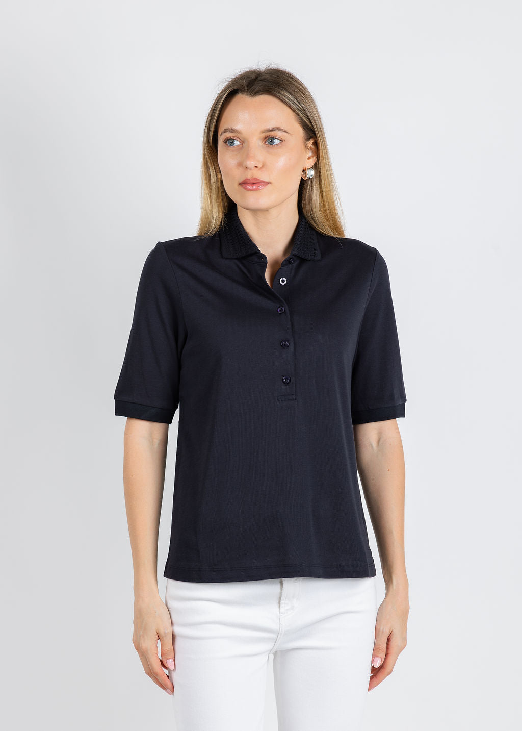 Margittes Crochet Collar Polo - Navy