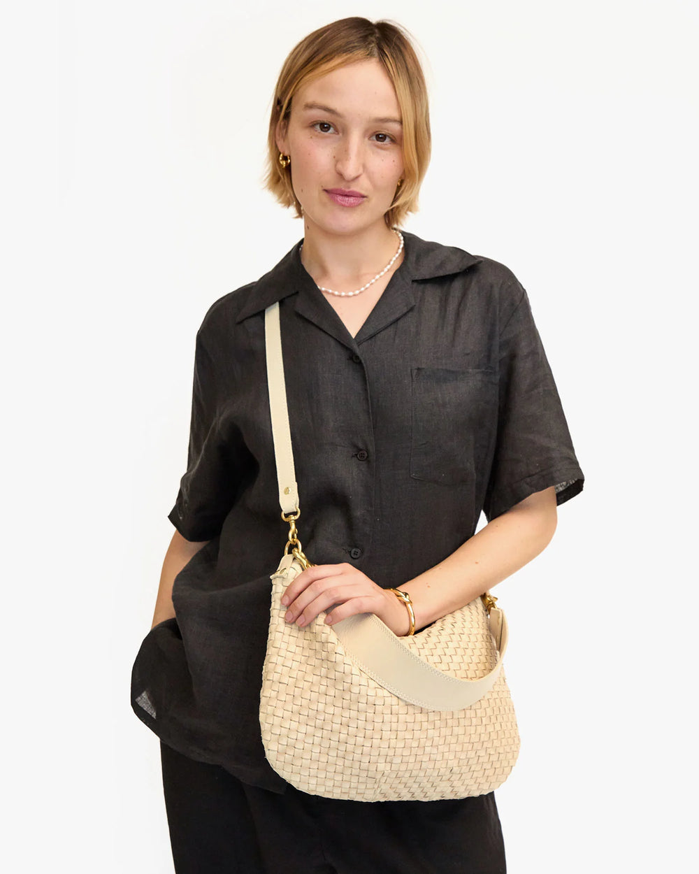 Clare V Moyen Messenger Bag - Cream Woven Checker