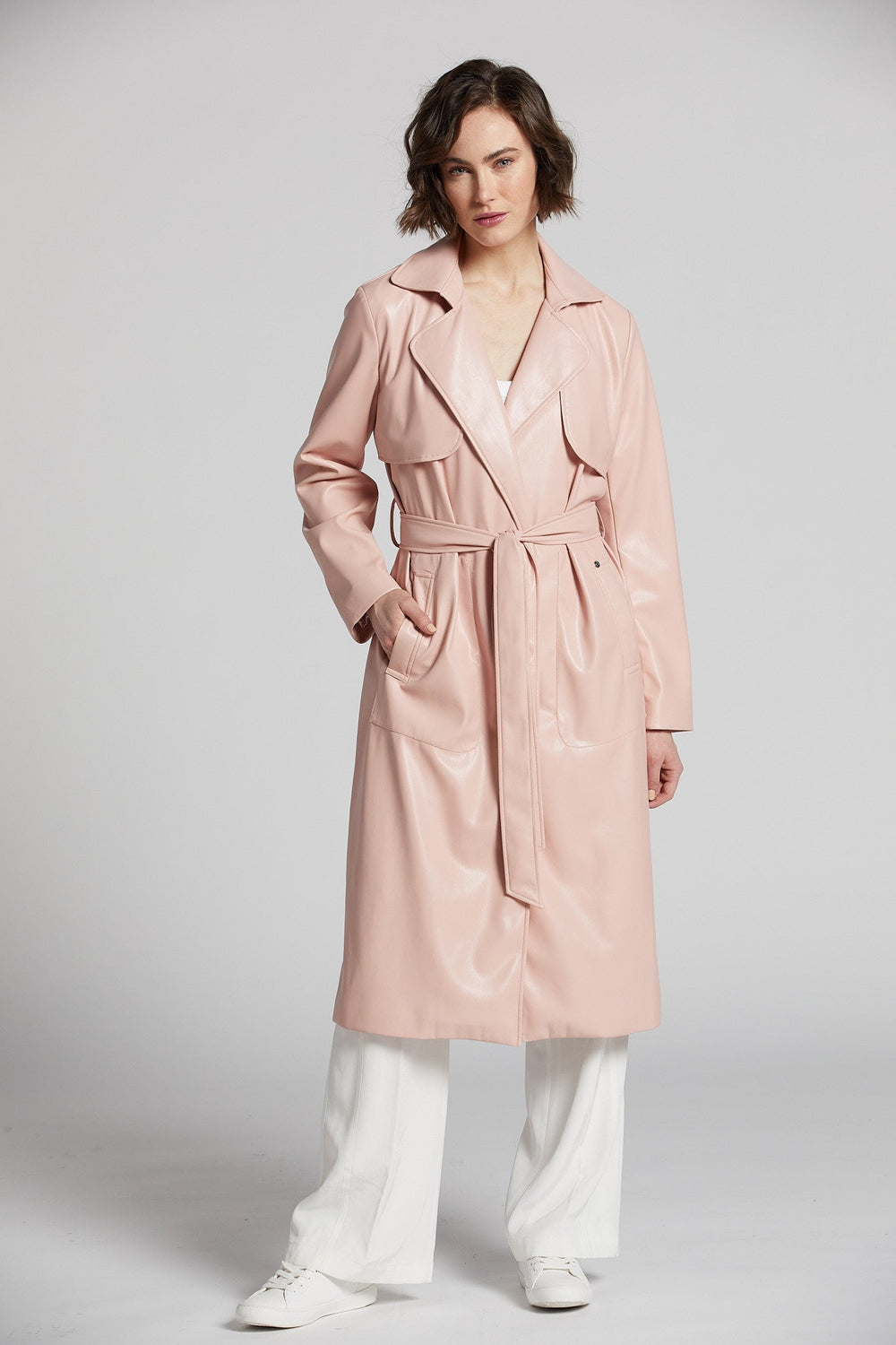 Adroit Atelier Nina Faux Leather Trench Coat in Blush