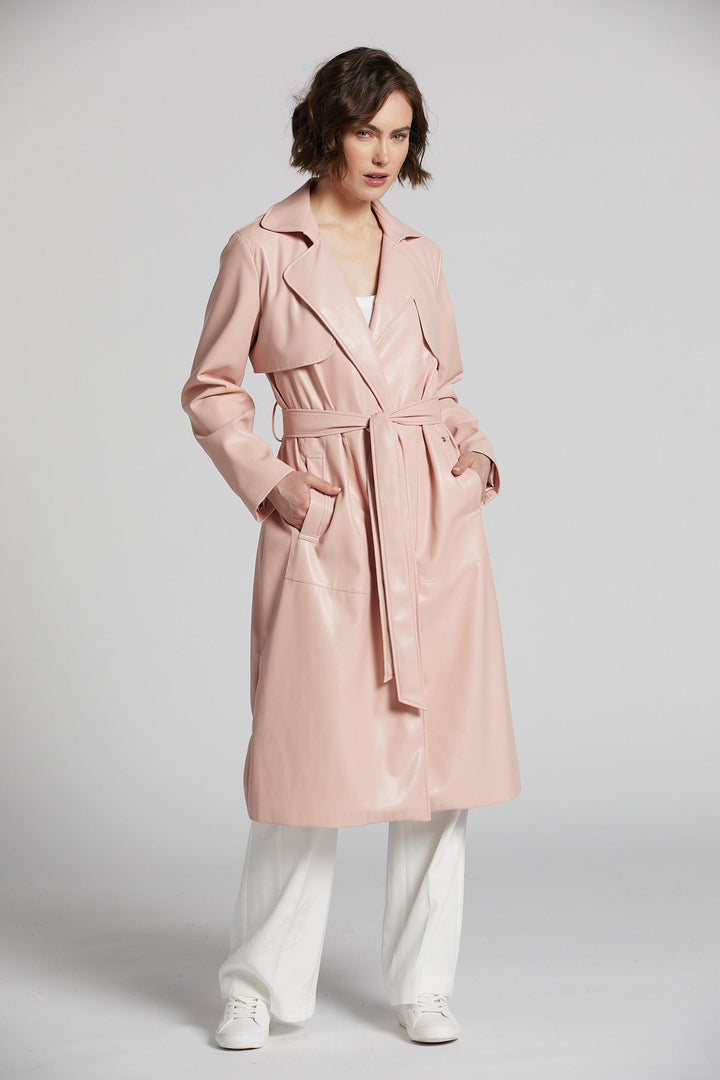 Adroit Atelier Nina Faux Leather Wrap Coat in Blush