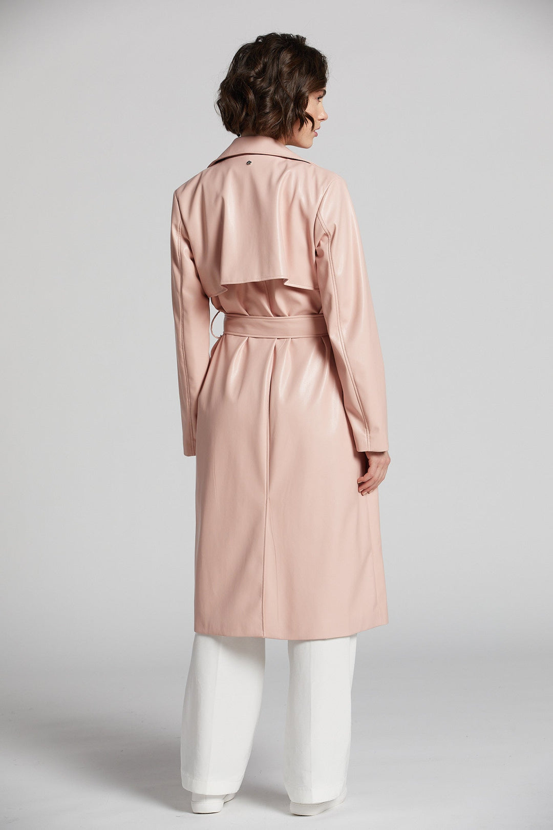 Adroit Atelier Nina Faux Leather Wrap Trench Coat in Blush