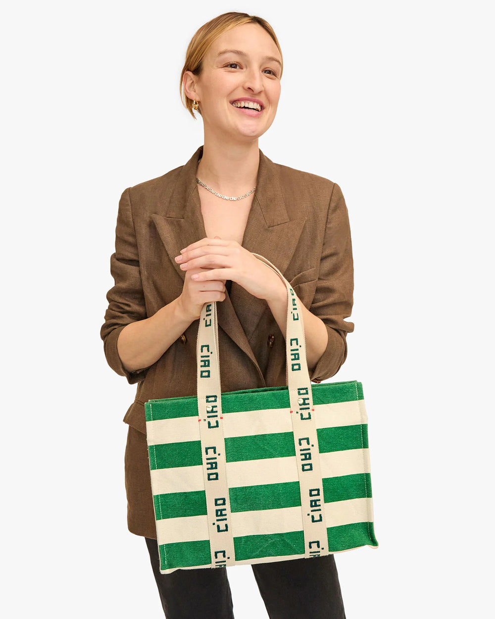 Clare V Noemie Bag - Green & Canvas Stripe