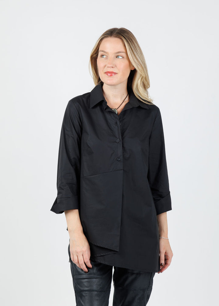 Ozai N Ku Asymmetrical Button-Down Shirt in Black available at Barbara Kat