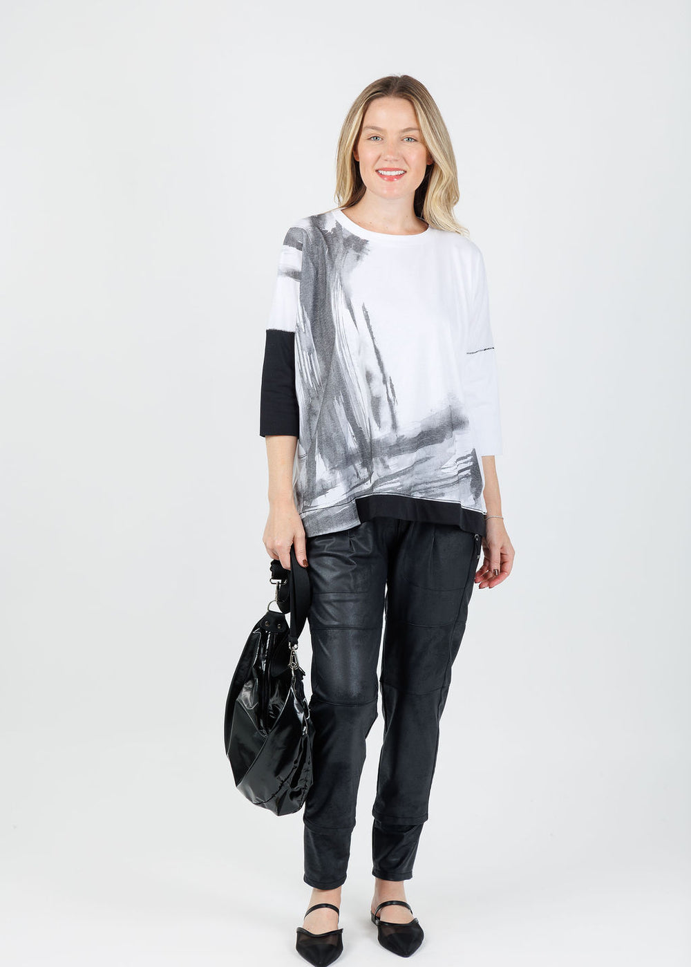 Ozai N Ku Sari Abstract Crew Neck Top in White available at Barbara Katz