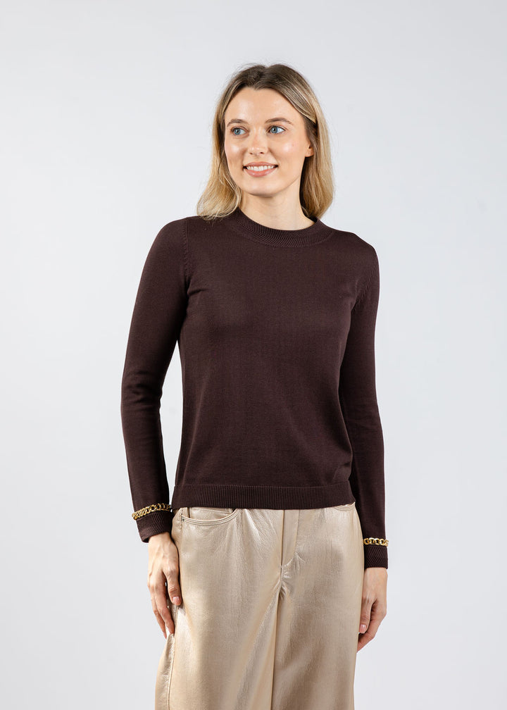 Peace of Cloth Gold Chain Crew Neck Sweater in Brown available at Barbara Katz