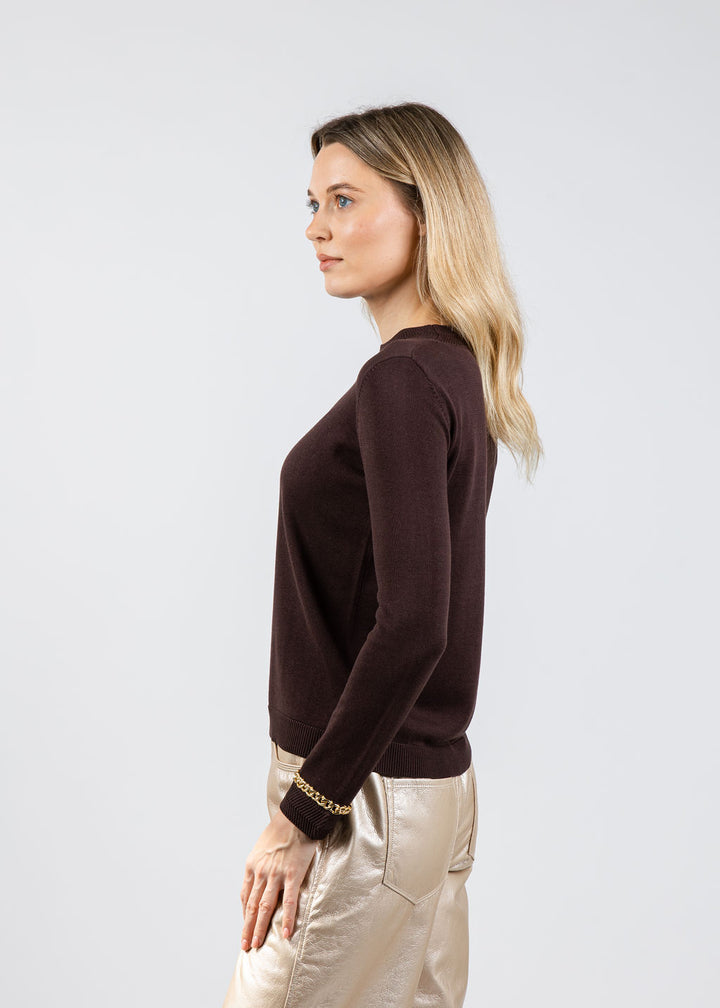 Peace of Cloth Gold Chain Crew Neck Sweater in Brown available at Barbara Katz